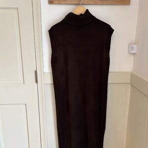 Wayf Chocolate Brown Ribbed Turtleneck Sweater Dress